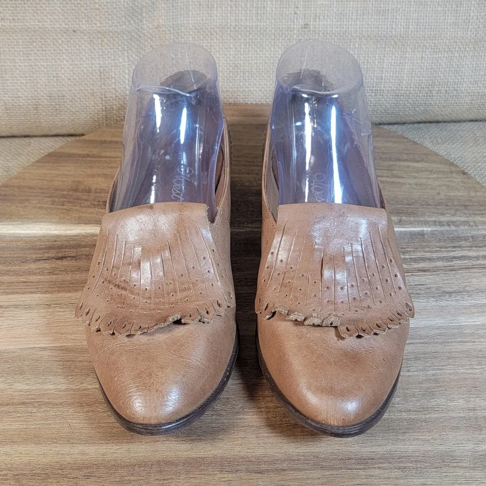 9 West Women's Loafers Brown‎ Leather Slip On Flats Fringe Detail Size 7 M